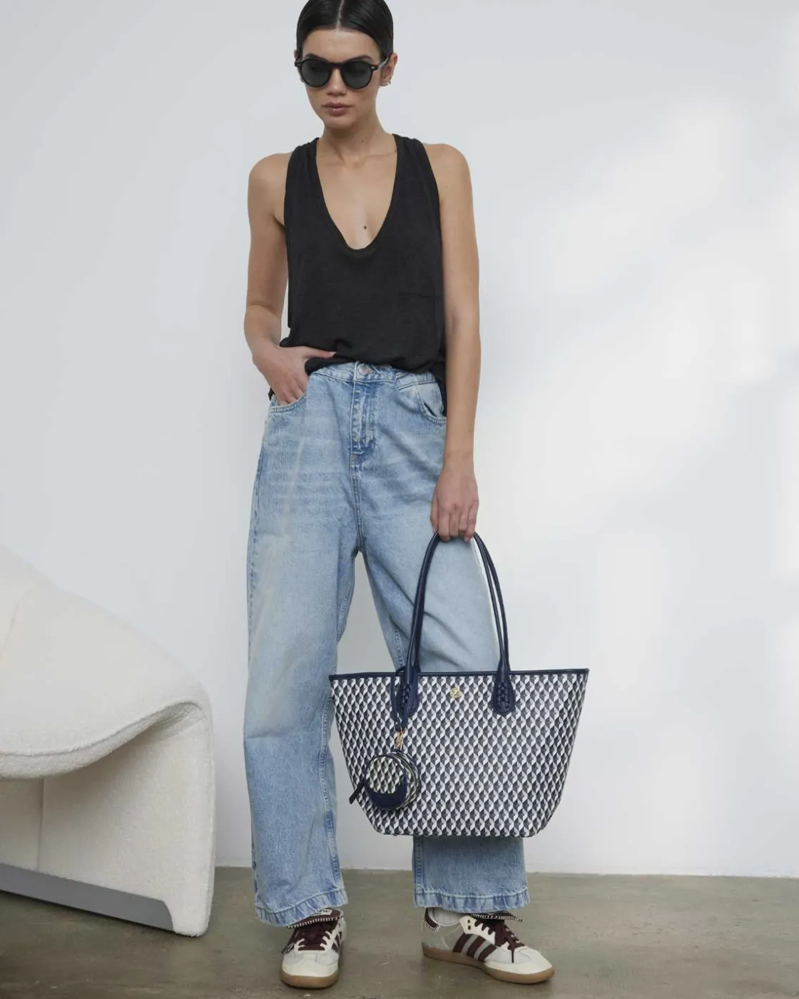 Bolsos Shopper^Lonbali Bolso Born Midi B&W Navy